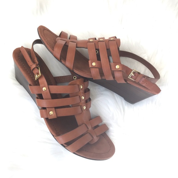 Ralph Lauren Lucetta Tan Leather Wedge Sandal, 8 - Picture 2 of 11